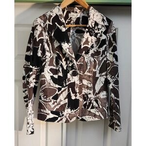 Coldwater Creek Women 8 Brown Black Batik Abstract Floral Italian Fabric Blazer